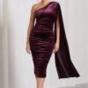 Gianna | Port Velvet One Shoulder Cape Bodycon Midi Dress -Sangyong Store WB CL129762101 GiannaPortVelvetOneShoulderCapeBodyconMidiDress0