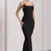 Alora | Black Strappy Lace-Up Maxi Dress With Flower Corsage -Sangyong Store WB CL129766002 AloraBlackStrappyLace UpMaxiDressWithFlowerCorsage2