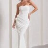 My Muse | White Ruched Bandeau Split Maxi Dress With Flowers -Sangyong Store WB CL129767005 MyMuseWhiteRuchedBandeauSplitMaxiDressWithFlowers0
