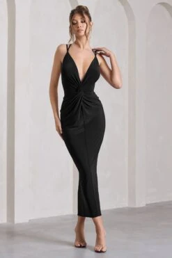 Yvette | Black Plunge-Neck Twisted Maxi Dress With Cross-Back -Sangyong Store WB CL129768164 Yvette BlackPlunge NeckTwistedMaxiDressWithCross Back4