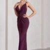 Yvette | Plum Plunge-Neck Twisted Maxi Dress With Cross-Back -Sangyong Store WB CL129768164 Yvette PlumPlunge NeckTwistedMaxiDressWithCross BackDARKCHERRY0