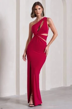 Emmy | Red Asymmetric Cut-Out Split Maxi Dress -Sangyong Store WB CL129769004 EmmyRedAsymmetricCut OutSplitMaxiDress3