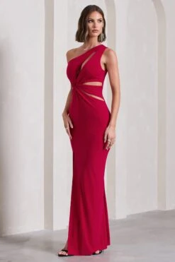 Emmy | Red Asymmetric Cut-Out Split Maxi Dress -Sangyong Store WB CL129769004 EmmyRedAsymmetricCut OutSplitMaxiDress4