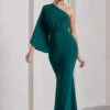 Luciana | Bottle Green Asymmetric Maxi Dress With Drape Sleeve -Sangyong Store WB CL129779047 LucianaBottleGreenAsymmetricMaxiDressWithDrapeSleeve2