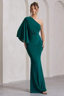 Luciana | Bottle Green Asymmetric Maxi Dress With Drape Sleeve 10 Luciana | Bottle Green Asymmetric Maxi Dress With Drape Sleeve -Sangyong Store WB CL129779047 LucianaBottleGreenAsymmetricMaxiDressWithDrapeSleeve4