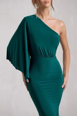 Luciana | Bottle Green Asymmetric Maxi Dress With Drape Sleeve 9 Luciana | Bottle Green Asymmetric Maxi Dress With Drape Sleeve -Sangyong Store WB CL129779047 LucianaBottleGreenAsymmetricMaxiDressWithDrapeSleeve9