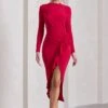 Dolce Vita | Red Long-Sleeve Ruffle Asymmetric Split Midi Dress -Sangyong Store WB CL129782004 DolceVita RedLong SleeveRuffleAsymmetricSplitMaxiDressRED2