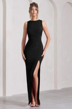 Night To Remember | Black Open-Back Split Maxi Dress 10 Night To Remember | Black Open-Back Split Maxi Dress -Sangyong Store WB CL129788002 NightToRemember BlackOpen BackSplitMaxiDressBLACK0