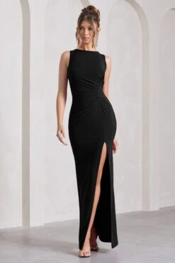 Night To Remember | Black Open-Back Split Maxi Dress 11 Night To Remember | Black Open-Back Split Maxi Dress -Sangyong Store WB CL129788002 NightToRemember BlackOpen BackSplitMaxiDressBLACK1