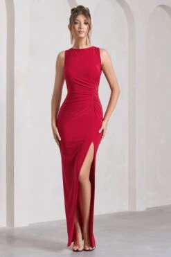 Night To Remember | Red Open-Back Split Maxi Dress -Sangyong Store WB CL129788004 NightToRememberRedOpen BackSplitMaxiDress1