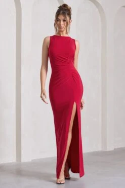 Night To Remember | Red Open-Back Split Maxi Dress -Sangyong Store WB CL129788004 NightToRememberRedOpen BackSplitMaxiDress4
