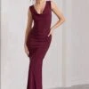 Lolita | Burgundy Ruched Cowl-Neck Sleeveless Maxi Dress -Sangyong Store WB CL129790164 LolitaBurgundyRuchedCowl NeckSleevelessMaxiDress3