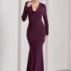 My Attention | Plum Plunge Cowl-Neck Long-Sleeve Maxi Dress