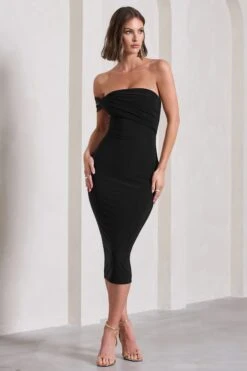 Eviana | Black Bodycon Sleeveless Twist Midi Dress -Sangyong Store WB CL129802102 EvianaBlackBodyconSleevelessTwistMidiDress02