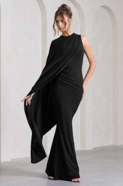 Unveil | Black One-Sleeve Cape Maxi Dress -Sangyong Store WB CL129803002 UnveilBlackOne SleeveCapeMaxiDress2