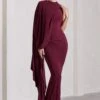 Unveil | Burgundy One-Sleeve Cape Maxi Dress -Sangyong Store WB CL129803069 UnveilBurgundyOne SleeveCapeMaxiDress1