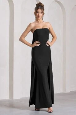 Christina | Black Bandeau Sleeveless Maxi Dress With Cape 9 Christina | Black Bandeau Sleeveless Maxi Dress With Cape -Sangyong Store WB CL129804002 ChristinaBlackBandeauSleevelessMaxiDressWithCape3