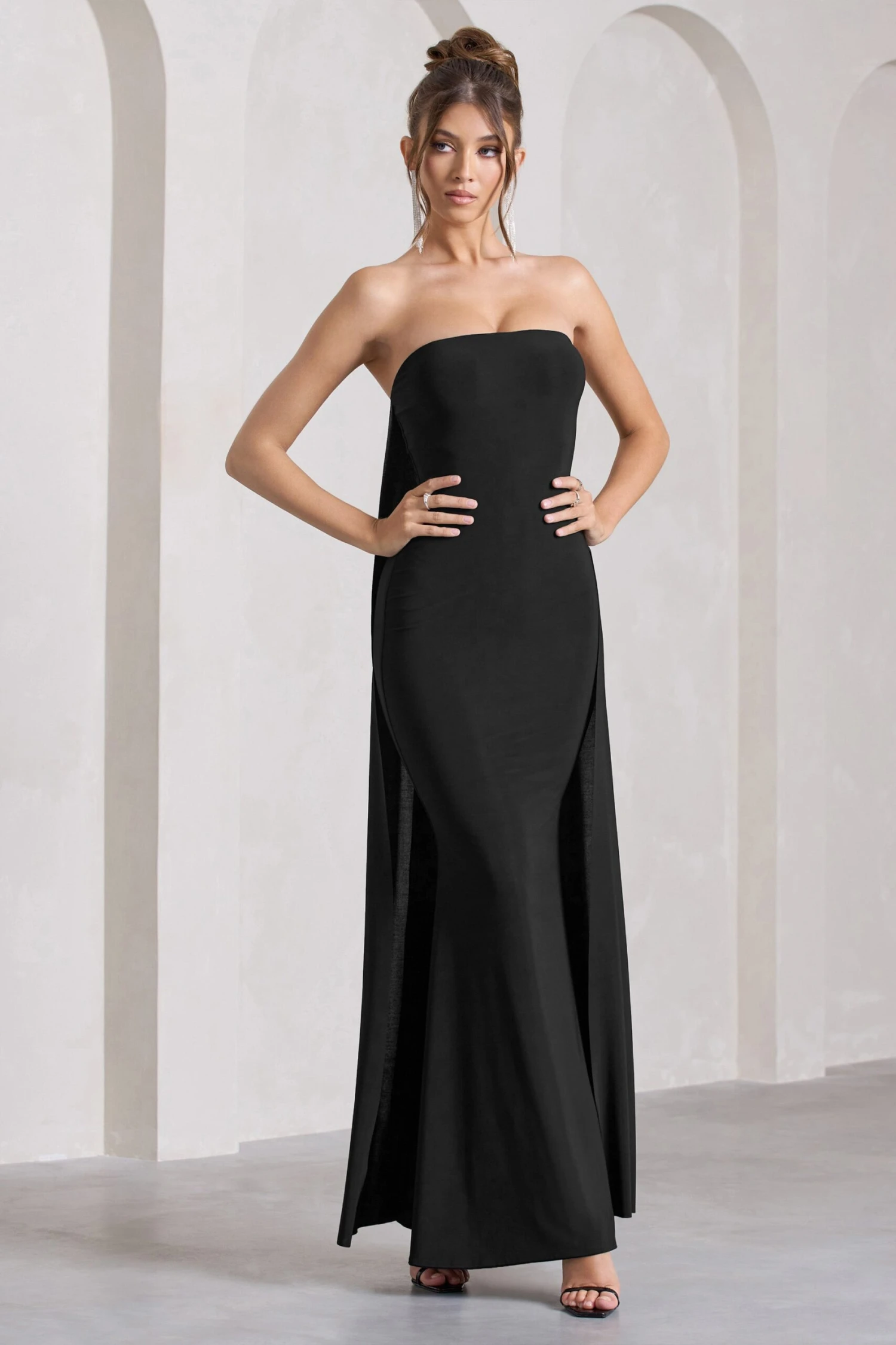 Christina | Black Bandeau Sleeveless Maxi Dress With Cape 5 Christina | Black Bandeau Sleeveless Maxi Dress With Cape - Image 4