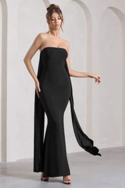 Christina | Black Bandeau Sleeveless Maxi Dress With Cape 10 Christina | Black Bandeau Sleeveless Maxi Dress With Cape -Sangyong Store WB CL129804002 ChristinaBlackBandeauSleevelessMaxiDressWithCape5