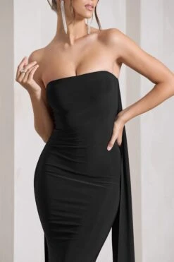 Christina | Black Bandeau Sleeveless Maxi Dress With Cape 8 Christina | Black Bandeau Sleeveless Maxi Dress With Cape -Sangyong Store WB CL129804002 ChristinaBlackBandeauSleevelessMaxiDressWithCape6