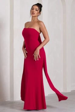Christina | Red Bandeau Sleeveless Maxi Dress With Cape 11 Christina | Red Bandeau Sleeveless Maxi Dress With Cape -Sangyong Store WB CL129804004 CWBistinaRedBandeauSleevelessMaxiDressWithCape5