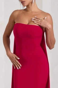 Christina | Red Bandeau Sleeveless Maxi Dress With Cape 9 Christina | Red Bandeau Sleeveless Maxi Dress With Cape -Sangyong Store WB CL129804004 CWBistinaRedBandeauSleevelessMaxiDressWithCape6