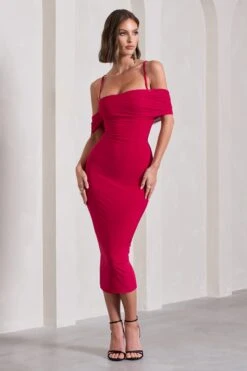 Bethan | Red Bodycon Strappy Mesh Bardot Midi Dress -Sangyong Store WB CL129807004 BethanRedBodyconStrappyMeshBardotMidiDress0 d1ab6205 04b1 478b 898d 74fcf2d2c736