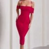 Bethan | Red Bodycon Strappy Mesh Bardot Midi Dress -Sangyong Store WB CL129807004 BethanRedBodyconStrappyMeshBardotMidiDress6 90a369b4 5fcb 43f5 baa5 95c1bb7cd8a7