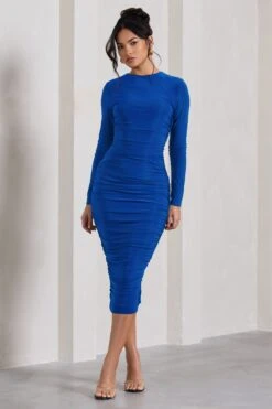 Emilie | Royal Blue Ruched Long-Sleeve Midi Dress -Sangyong Store WB CL129866071 EmilieRoyalBlueRuchedLong SleeveMidiDress1 1e7302c2 55f2 4d46 a914 15e6a4c5b9c0