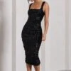Starry Night | Black Sequin Square-Neck Midi Dress 2 Starry Night | Black Sequin Square-Neck Midi Dress -Sangyong Store WB CL129868002 StarryNightBlackSequinSquare NeckMidiDress0