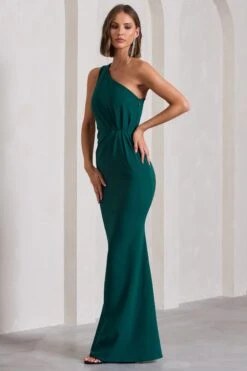 Michelle | Bottle Green One-Shoulder Gathered Maxi Dress -Sangyong Store WB CL129884047 MichelleBottleGreenOne ShoulderGatheredMaxiDress7