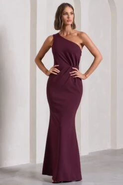 Michelle | Burgundy One-Shoulder Gathered Maxi Dress -Sangyong Store WB CL129884069 MichelleBurgundyOne ShoulderGatheredMaxiDress0