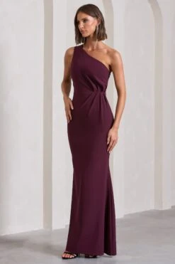 Michelle | Burgundy One-Shoulder Gathered Maxi Dress -Sangyong Store WB CL129884069 MichelleBurgundyOne ShoulderGatheredMaxiDress4