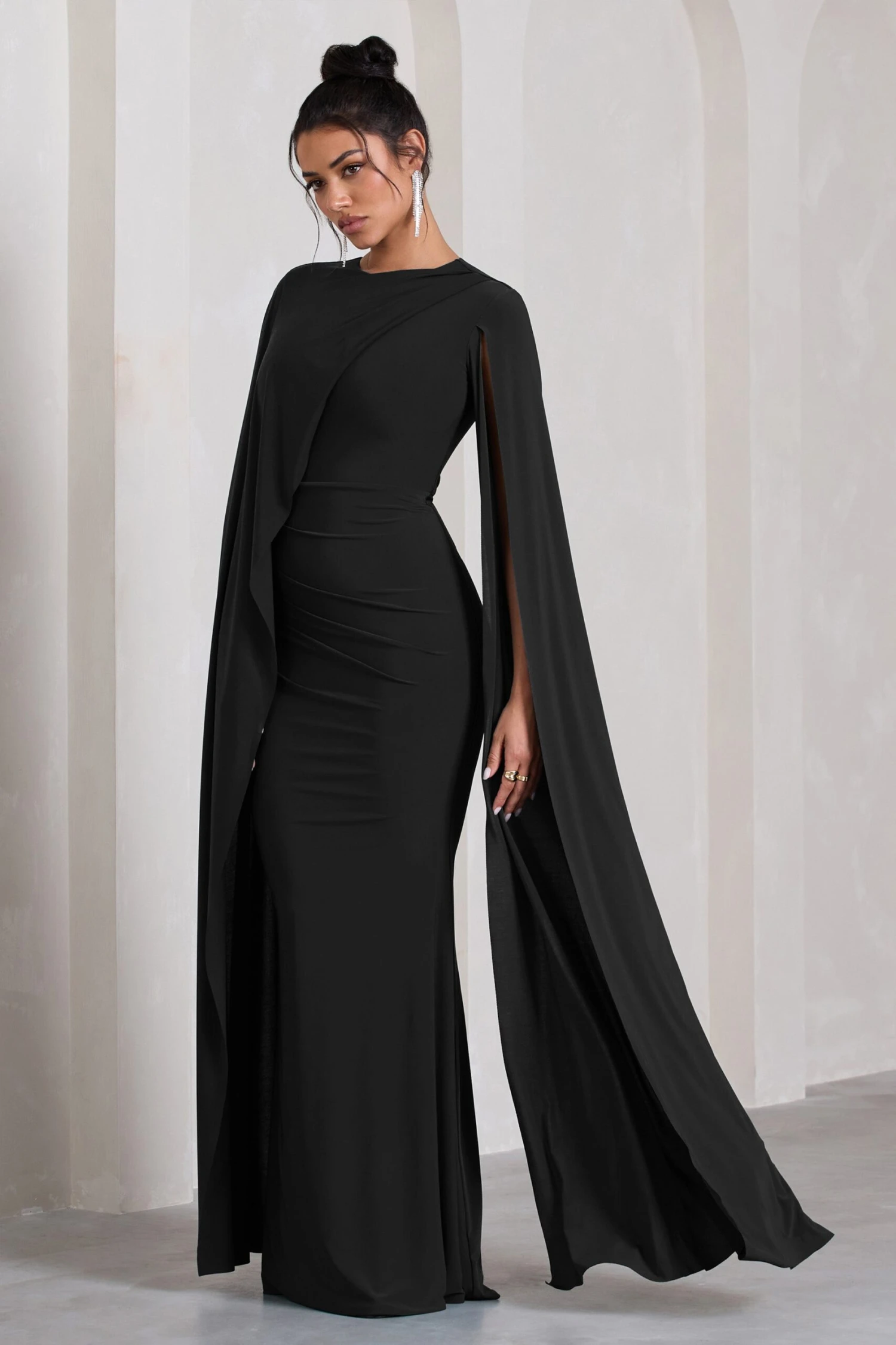 Magdelena | Black Asymmetric Cape Maxi Dress 6 Magdelena | Black Asymmetric Cape Maxi Dress - Image 4