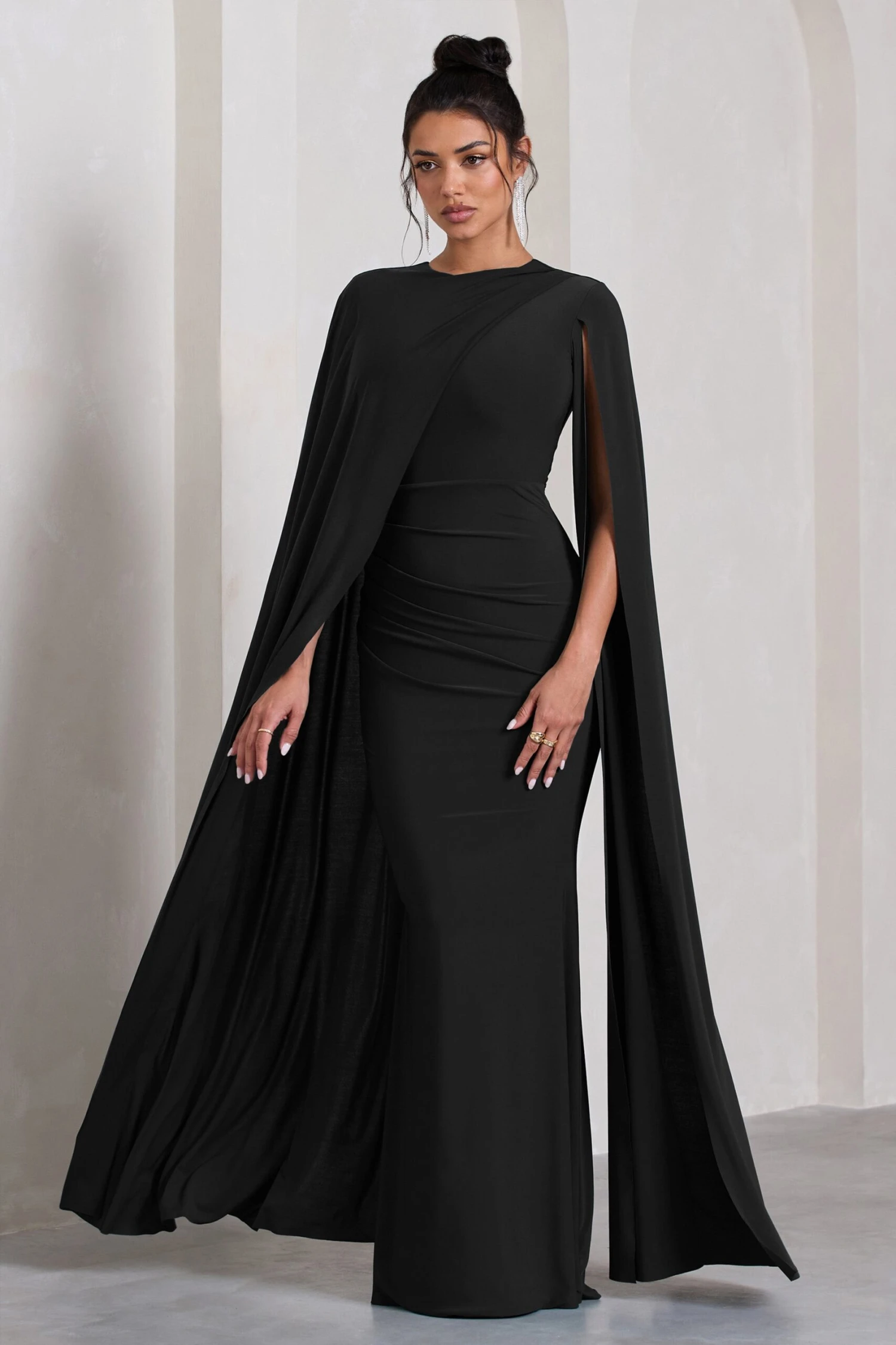 Magdelena | Black Asymmetric Cape Maxi Dress 7 Magdelena | Black Asymmetric Cape Maxi Dress - Image 5