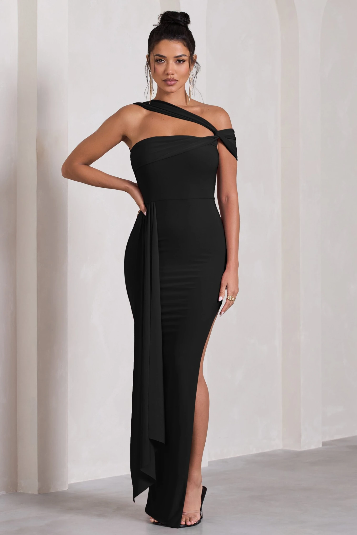 To The Max | Black Strappy Asymmetric Split Maxi Dress With Drape 3 To The Max | Black Strappy Asymmetric Split Maxi Dress With Drape