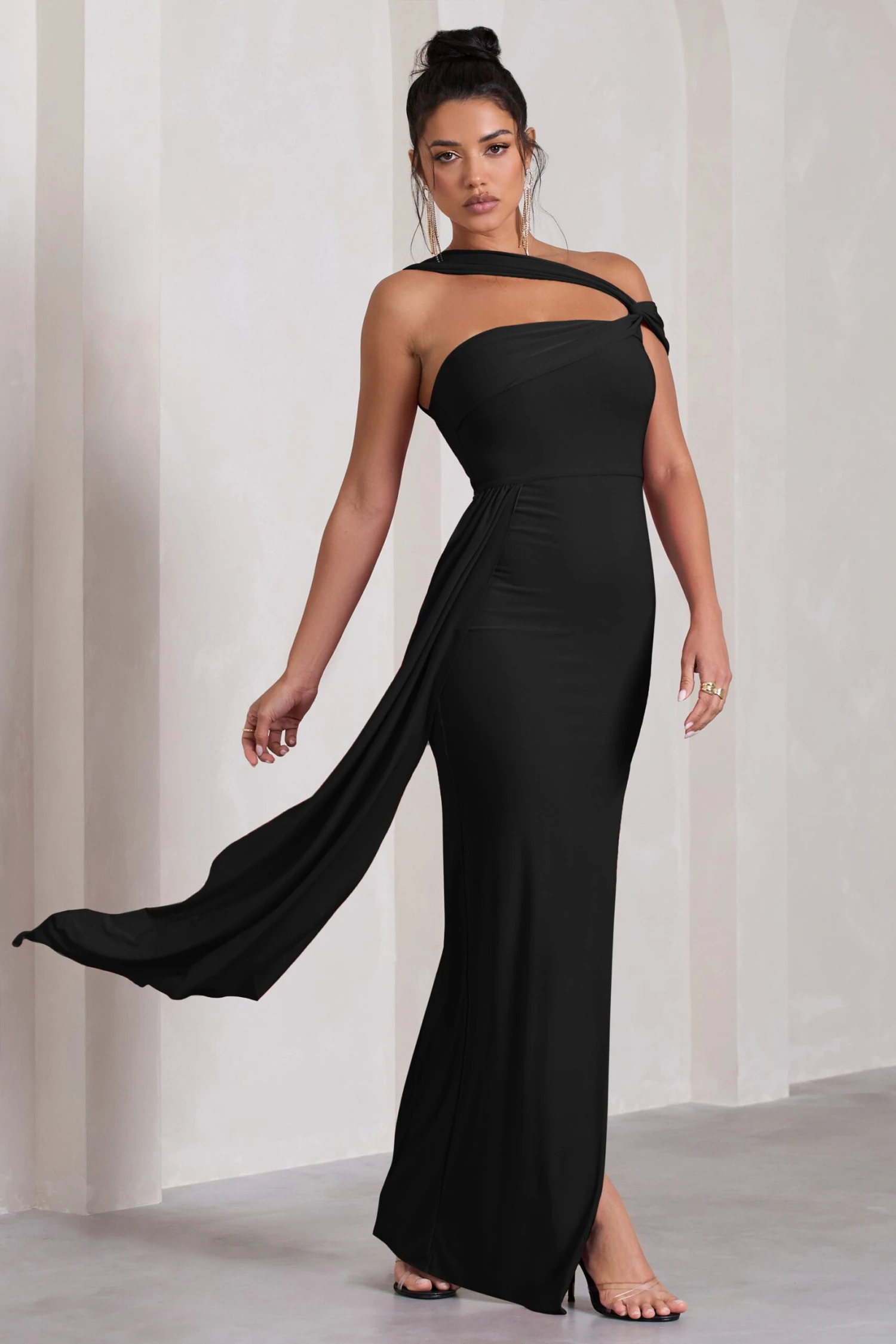 To The Max | Black Strappy Asymmetric Split Maxi Dress With Drape 7 To The Max | Black Strappy Asymmetric Split Maxi Dress With Drape - Image 5