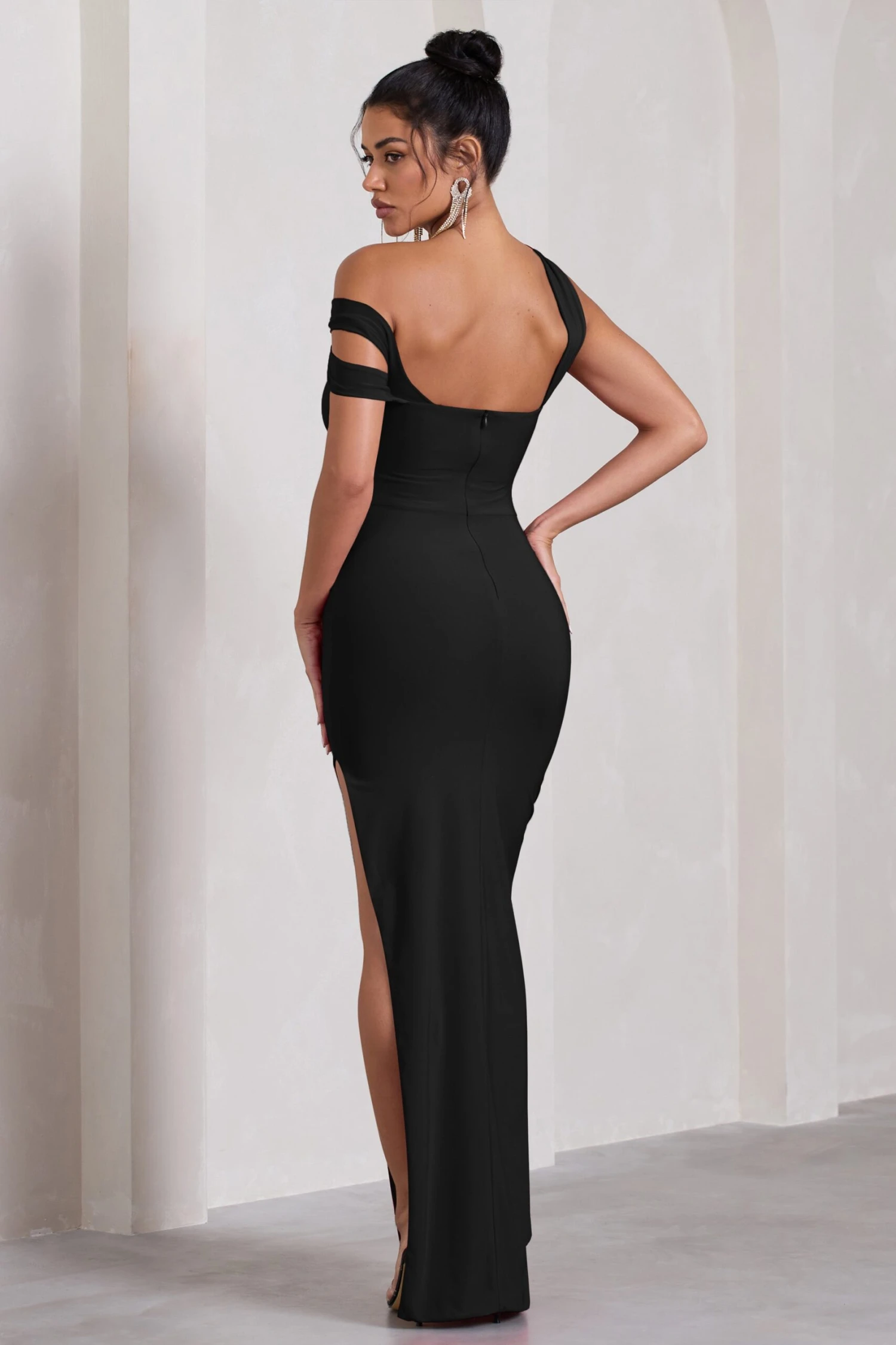 To The Max | Black Strappy Asymmetric Split Maxi Dress With Drape 4 To The Max | Black Strappy Asymmetric Split Maxi Dress With Drape - Image 2