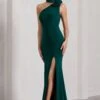 In Suspense | Bottle Green Asymmetric Halter-Neck Split Maxi Dress With Flower -Sangyong Store WB CL130006047 InSuspenseBottleGreenAsymmetricHalter NeckSplitMaxiDressWithFlower0