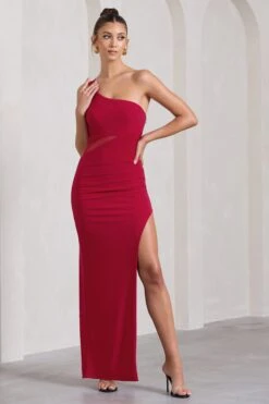 My Night | Red Asymmetric Sleeveless Cut-Out Split Maxi Dress -Sangyong Store WB CL130014004 MyNightRedAsymmetricSleevelessCut OutSplitMaxiDress2