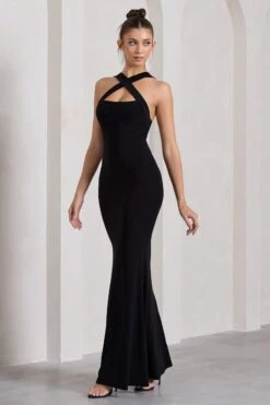 Cross My Heart | Black Sleeveless Cross-Neck Maxi Dress -Sangyong Store WB CL130020002 CrossMyHeartBlackSleevelessCross NeckMaxiDress2