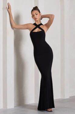 Cross My Heart | Black Sleeveless Cross-Neck Maxi Dress -Sangyong Store WB CL130020002 CrossMyHeartBlackSleevelessCross NeckMaxiDress4