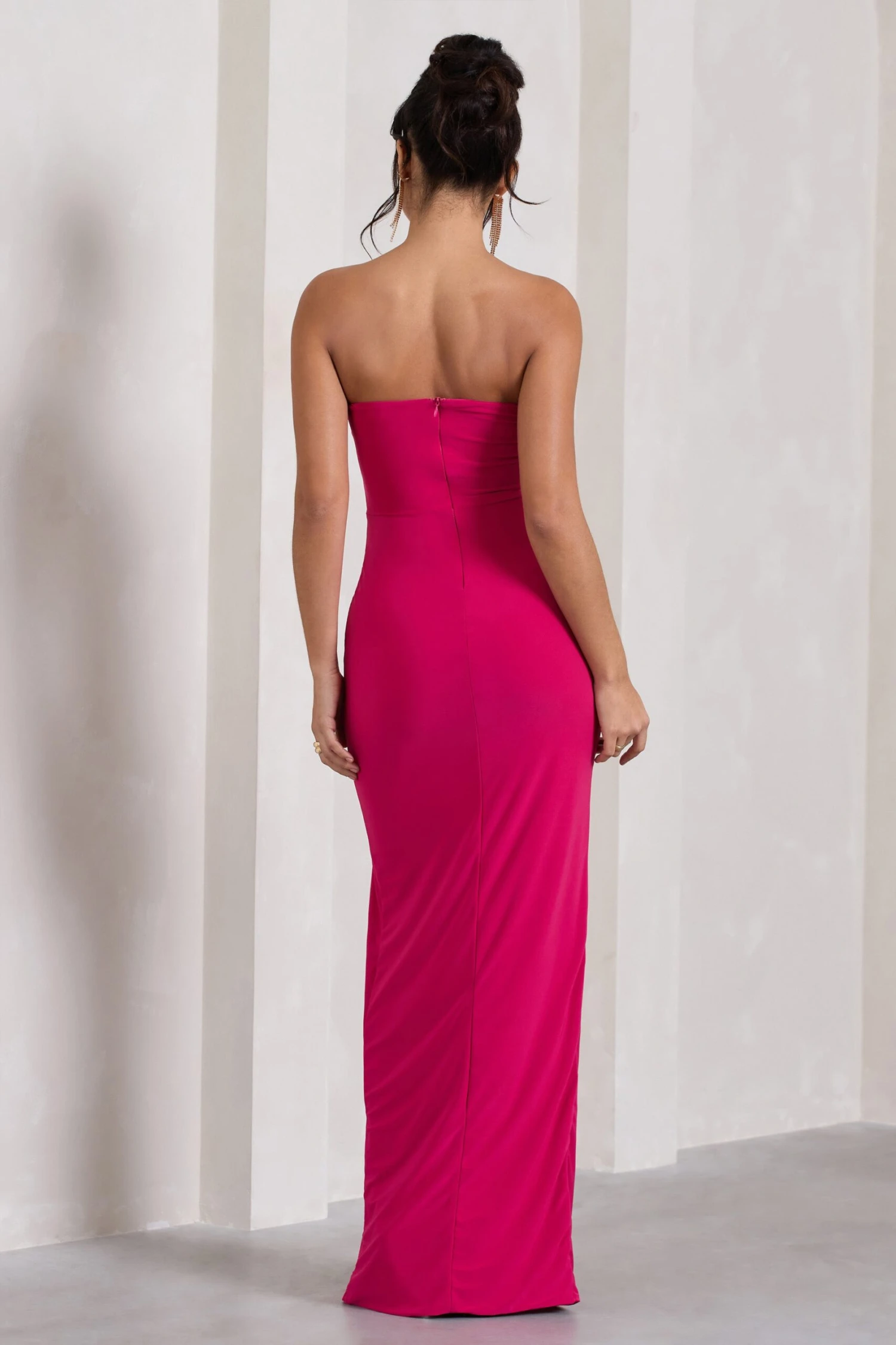 Dawning | Hot Pink Bandeau Knotted Split Maxi Dress 4 Dawning | Hot Pink Bandeau Knotted Split Maxi Dress - Image 2