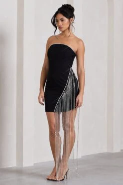 Upon A Star | Black Bandeau Diamante Fringe Mini Dress -Sangyong Store WB CL130026002 UponAStarBlackBandeauDiamanteFringeMiniDress1 805630d4 23ed 439c 9755 f9f3c88e56c3
