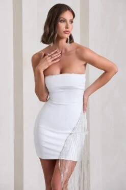 Upon A Star | White Bandeau Diamante Fringe Mini Dress -Sangyong Store WB CL130026005 UponAStarWhiteBandeauDiamanteFringeMiniDress6 07cbc9d2 832d 447a aff6 8e3b136e750c