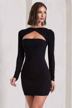 Stassi | Black Bodycon Twist Neck Mini Dress With Strappy Back 10 Stassi | Black Bodycon Twist Neck Mini Dress With Strappy Back -Sangyong Store WB CL130055002 StassiBlackBodyconTwistNeckMiniDressWithStrappyBack1