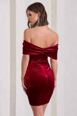 Snowdrop | Berry Velvet Bardot Wrap Mini Dress -Sangyong Store WB CL130060064 SnowdropBerryVelvetBardotWrapMiniDress13
