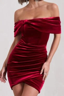 Snowdrop | Berry Velvet Bardot Wrap Mini Dress -Sangyong Store WB CL130060064 SnowdropBerryVelvetBardotWrapMiniDress3copy