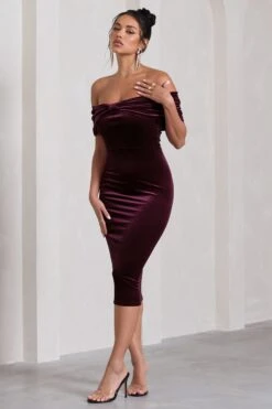 Snowflake | Port Velvet Bardot Bow Detail Midi Dress -Sangyong Store WB CL130064101 SnowflakePortVelvetBardotBowDetailMidiDress3 04785438 0dfd 4249 99f5 d5b9c8335ea8