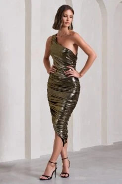 Late Night | Gold Metallic Asymmetric One-Shoulder Midi Dress -Sangyong Store WB CL130070007 LateNightGoldMetallicAsymmetricOne ShoulderMidiDress7